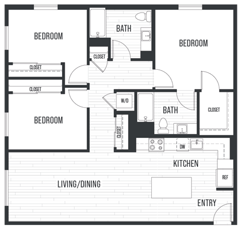 Floor plan for 3 beds, 2 baths, 1430 sqft